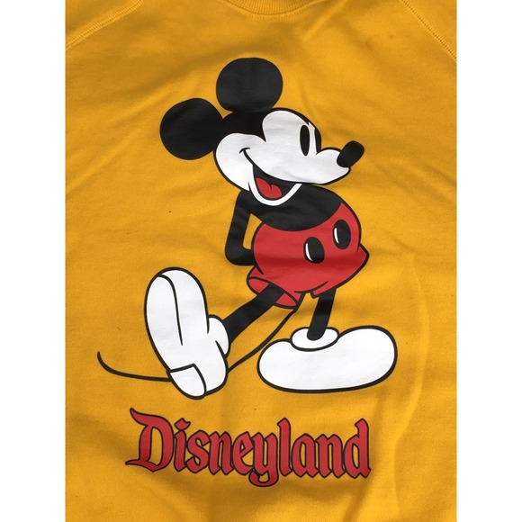 Mickey Mouse Disneyland Sweatshirt Men's Large Yellow Crewneck Pullover - Picture 7 of 10